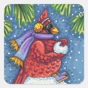 STICKER CARRÉ SNOWMAN BODYGUARD, CHRISTMAS CARDINAL REDBIRD