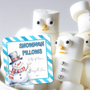 Sticker Carré Snowman Coussin Noël Cadeau Tag naughty elf