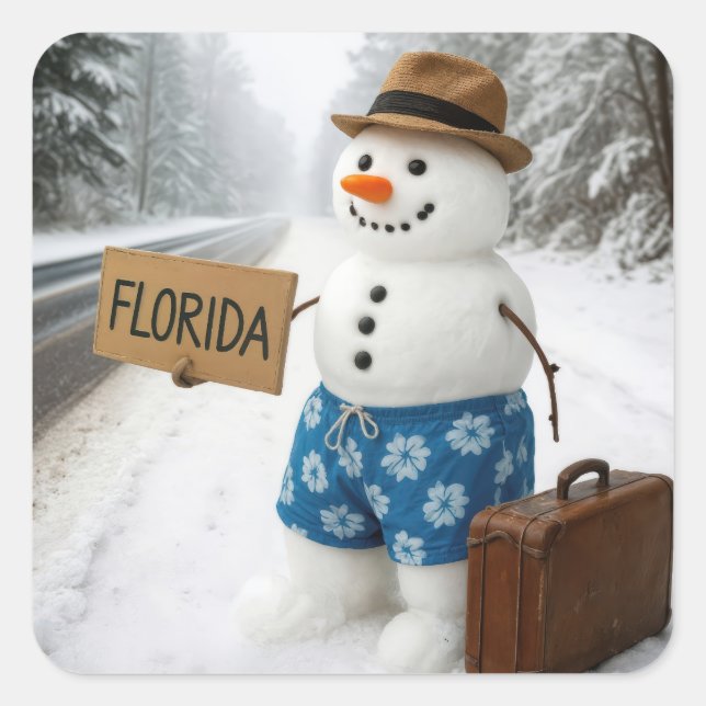 Sticker Carré Snowman Hitchhiking to Florida (Devant)