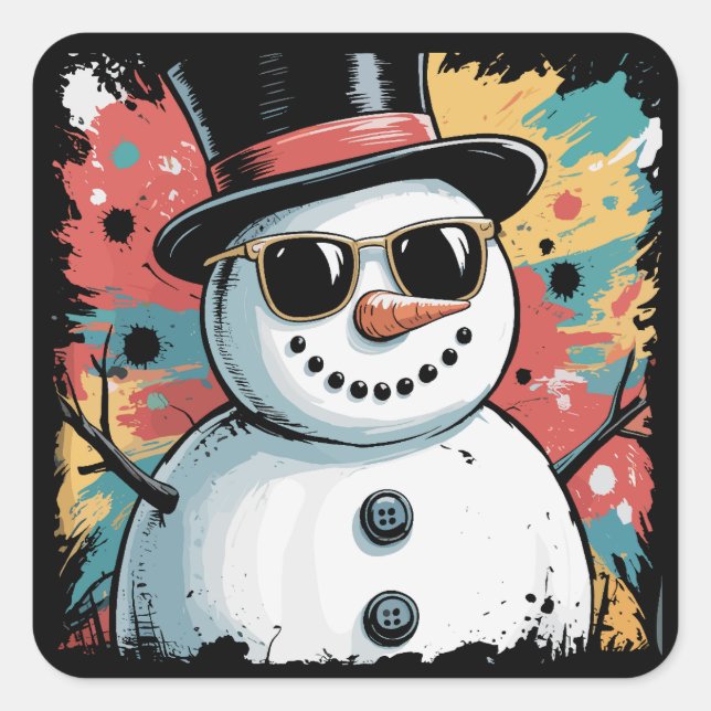 Sticker Carré Snowman Noël Brushstroke SplatCool hiver hiver (Devant)