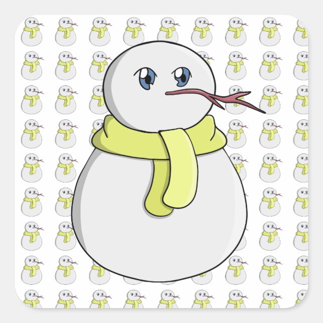 Sticker Carré Snowman portant une écharpe jaune (Devant)