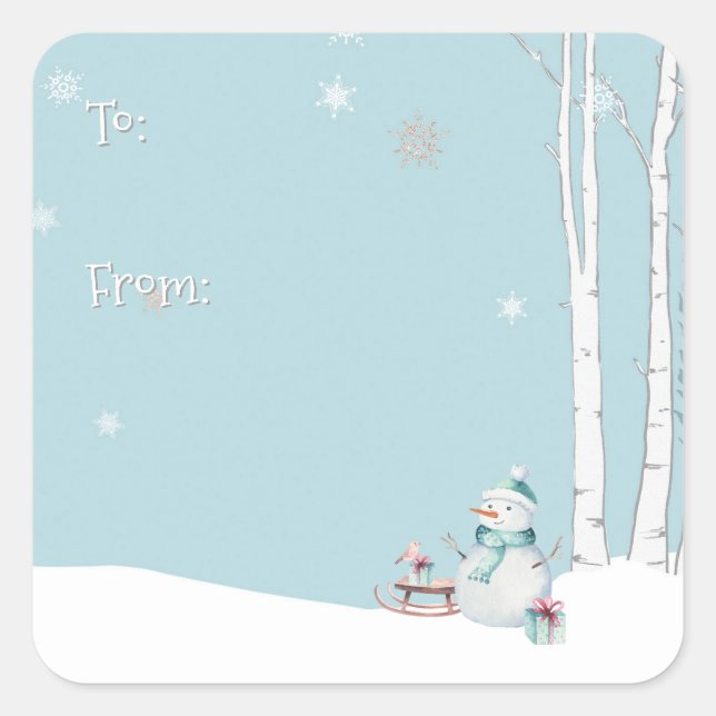 Sticker Carré Snowman Sled Gifts To From Personalized  (Devant)