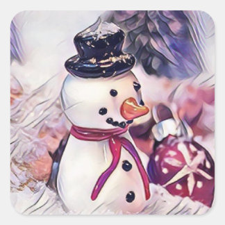 Sticker Carré Snowman vintage dans le dessin de neige