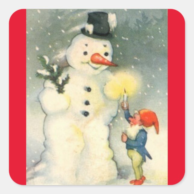 Sticker Carré Snowman vintage Et Elfe (Devant)