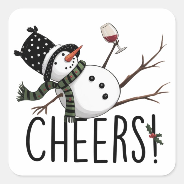 Sticker Carré Snowman Wine Christmas Funny Drinking Wine Santa  (Devant)