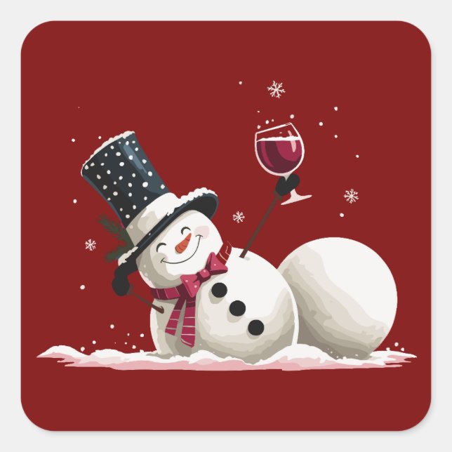 Sticker Carré Snowman With Wine Christmas Gift Xmas Holiday  (Devant)