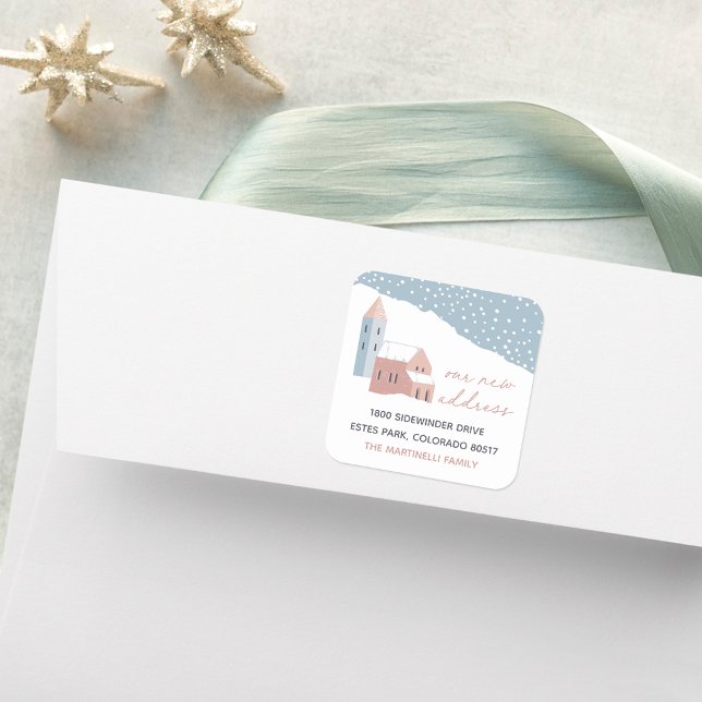 Sticker Carré Snowy Village Change of Address (Créateur téléchargé)