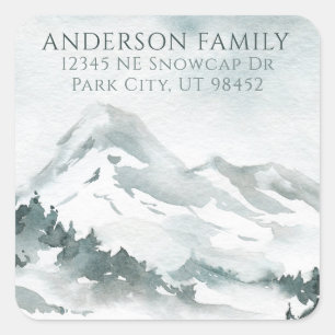 Sticker Carré Snowy Watercolor Mountain Small Return Adresse