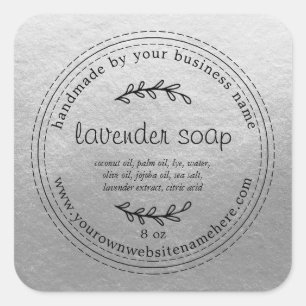 Sticker Carré Soap Lavande Rustique Fait À La Main Argent