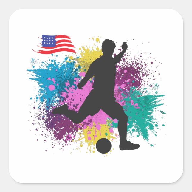 Sticker Carré Soccer Football USA Grungy Color Splashes (Devant)