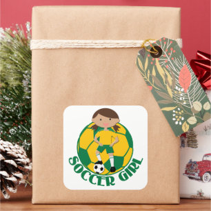 Sticker Carré Soccer Girl 4 et Ball Green et Jaune v2