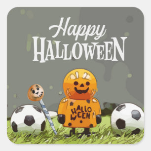 Sticker Carré Soccer Happy Halloween avec des boules sur herbe v