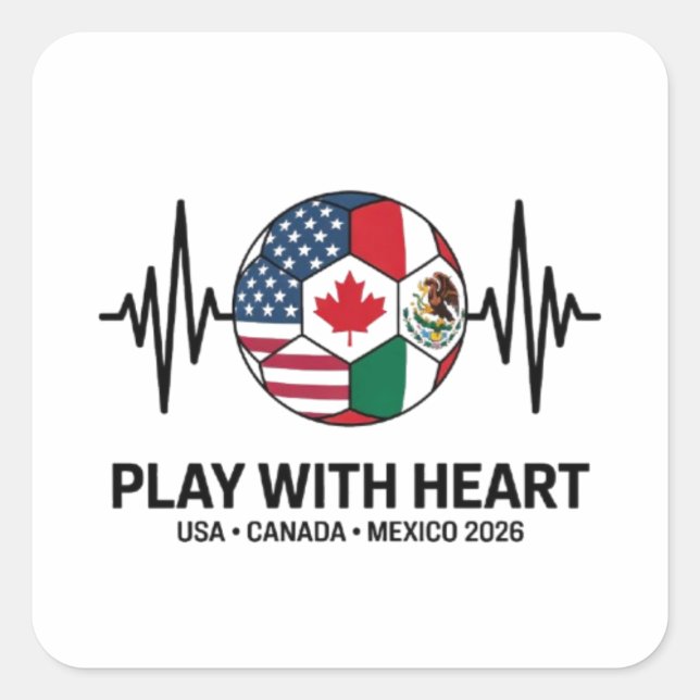 Sticker Carré Soccer Heartbeat USA Canada Mexico 2026 (Devant)