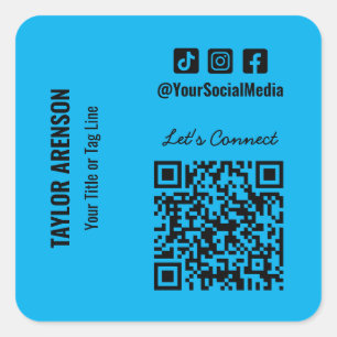 Sticker Carré Social Media QR Code Bleu