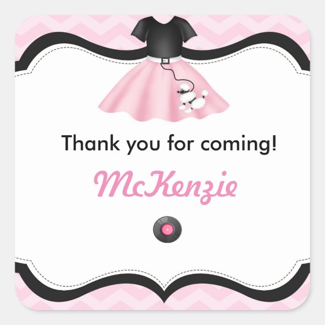 Sticker Carré Sock Hop Poodle Jupe Anniversaire Favoriser Tags (Devant)