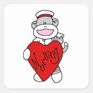 Sticker Carré Sock Monkey I Love Nursing T-shirts et cadeaux