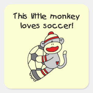Sticker Carré Sock Monkey Loves Soccer T-shirts et cadeaux
