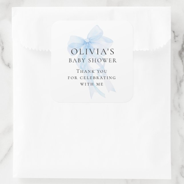 Sticker Carré Soft Blue Bow Text Thank You Baby Shower (Sac)