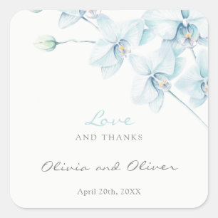 Sticker Carré Soft Blue Orchid Mariage Amour et Merci