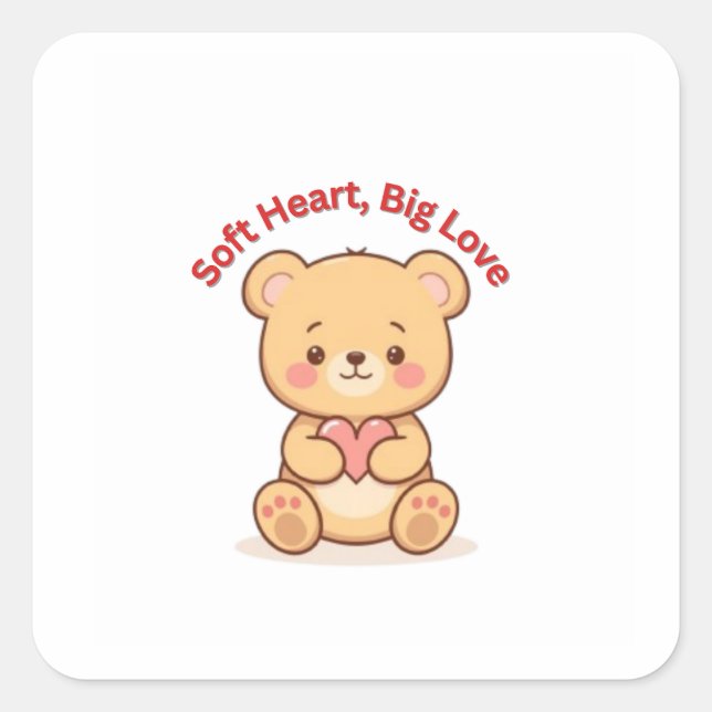 Sticker Carré Soft Heart Big Love Cute Teddy Bear Mugs  (Devant)
