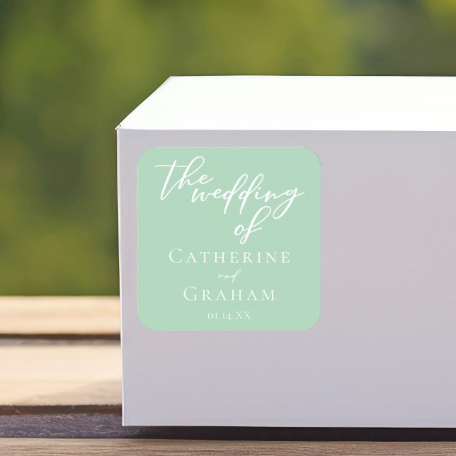 Sticker Carré Soft Mint Green Mariage Personnalisé (Créateur téléchargé)