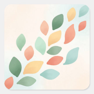 Sticker Carré Soft Pastel Abstract Falling Leaves