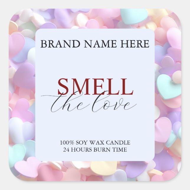 Sticker Carré Soft Pastel Love Candle Label for Valentine’s Gift (Devant)