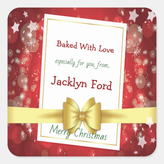 Sticker Carré Soins Bokeh de Noël Gold Ribbon (Devant)