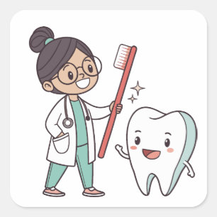 Sticker Carré Soins dentaires heureux