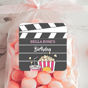 Sticker Carré Soirée Cinéma Anniversaire Pour Filles