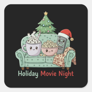 Sticker Carré Soirée cinéma de Noël Kawaii mignonne Fêtes de f