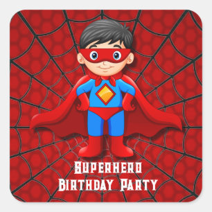 Sticker Carré Soirée d'anniversaire SuperHero Boy