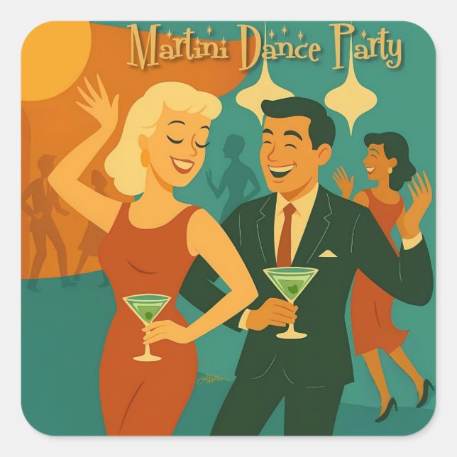 Sticker Carré Soirée Dansante Martini du Milieu du Siècle (Devant)