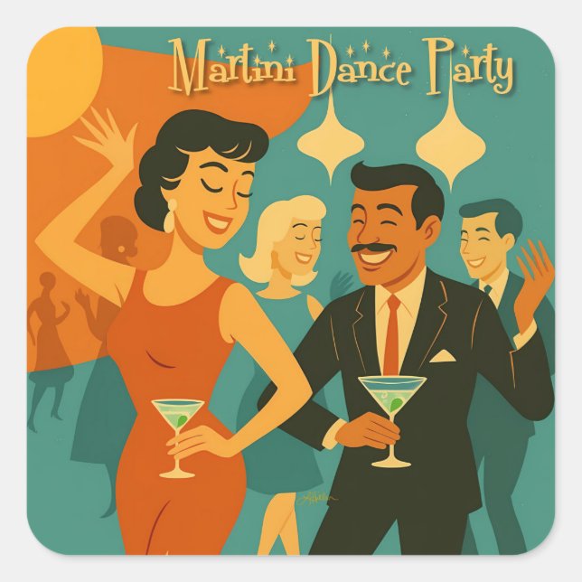 Sticker Carré Soirée Dansante Martini du Milieu du Siècle (Devant)