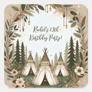 Sticker Carré Soirée d'apéritif de la forêt de Boho enchantée