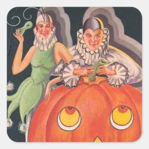 Sticker Carré Soirée de costumes d'Halloween vintage
