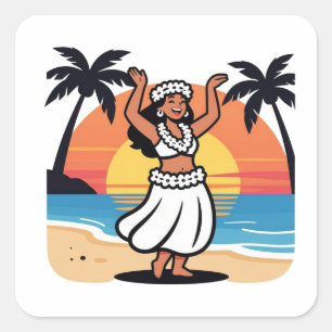 Sticker Carré Soirée de danse hula sur la plage au coucher du so