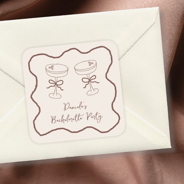 Sticker Carré Soirée de Fiançailles Dessinée à la Main Espresso  (Espresso Martini Hand Drawn Bachelorette Party Square Sticker)