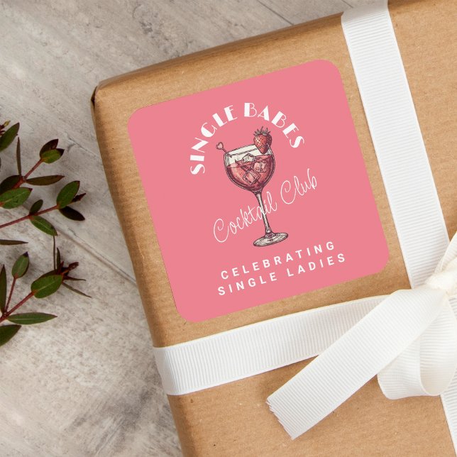 Sticker Carré Soirée Filles Célibataires Cocktail Rose (Créateur téléchargé)