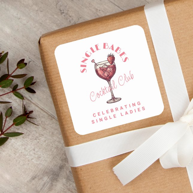 Sticker Carré Soirée Filles Cocktail Rose Célibataires (Créateur téléchargé)