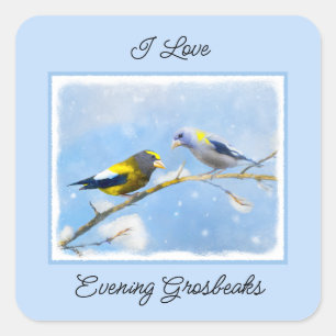 Sticker Carré Soirée Grosbeak Peinture - Cute Original Chien Art
