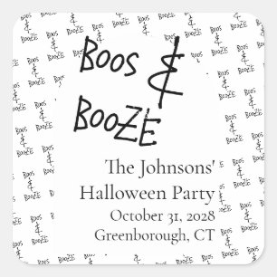 Sticker Carré Soirée Halloween minimale Boos et Booze