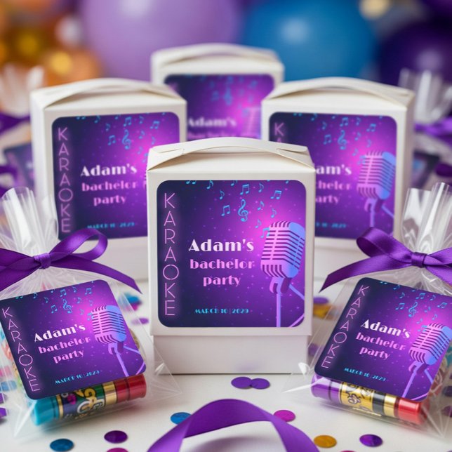 Sticker Carré Soirée Karaoké néon personnalisé pour enterrement  (Créateur téléchargé)