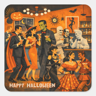 Sticker Carré Soirée Martini Halloween Moderne du Milieu du Sièc