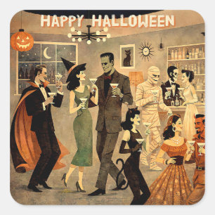 Sticker Carré Soirée Martini Halloween Rétro Milieu de Siècle 40