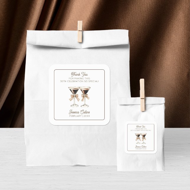 Sticker Carré Soirée Trente 30e Anniversaire Party Espresso Cock (Dirty Thirty 30th Birthday Party Espresso Cocktail Square Sticker)