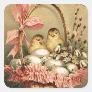 STICKER CARRÉ SOL ÉLÉGANT, POULET, FLEURS ET OEUFS DE PÂQUES