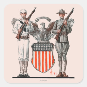Sticker Carré Soldat, marin et bouclier des États-Unis