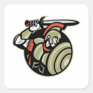Sticker Carré Soldat Roman Centurion Avec Épée Et Bouclier
