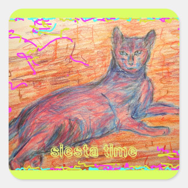 Sticker Carré soleil de la siesta de chat pavé (Devant)